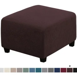 Sittpuffar>Fotpallsskydd Fyrkantig Elastisk Soffa Överdrag för Vardagsrum Fotpall (Brun)