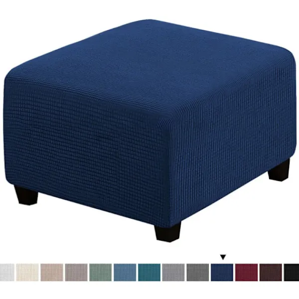 Sittpuffar>Fotpallsskydd Vardagsrum Fotpall Fyrkantig Elastisk Soffa Överdrag (Marinblå)