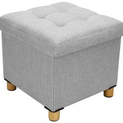 Sittpuffar>Förvaringsfåtölj 38x38x32cm Förvaringslåda Bomulls Förvarings pall 4 Träben Fotpall med Förvaringsutrymme för Hall Vardagsrum Sovrum