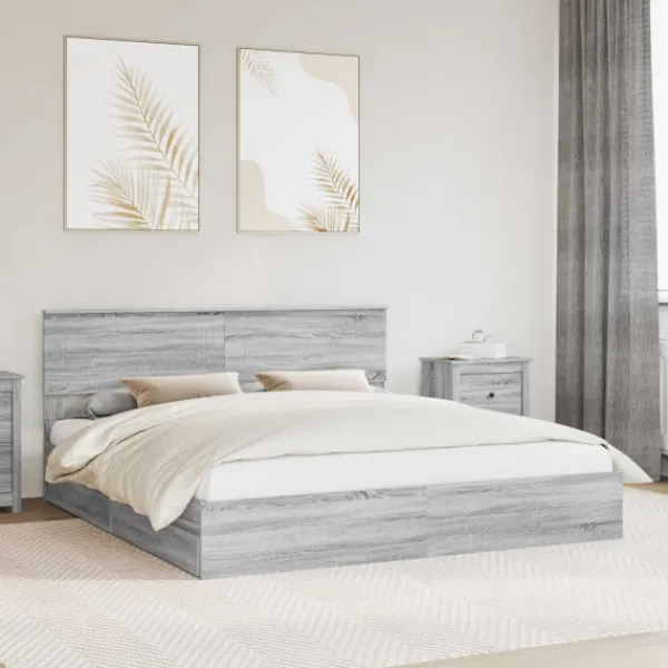 vidaXL Sängar>Förvaringssäng med låda Grå Sonoma 200 x 200 cm Konstruerat trä