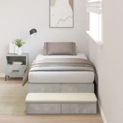 vidaXL Sängar>Förvaringssängram med låda Betonggrå 90 cm Konstruerat trä