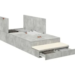 vidaXL Sängar>Förvaringssängram med låda Betonggrå 90 cm Konstruerat trä