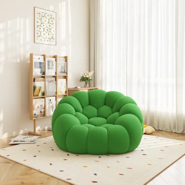 Sittpuffar>Fåtölj Lazy Oversize, Modern grön golvsoffa i 3D Honeycomb Mesh-tyg, ingen montering krävs, för vardagsrum och kontor