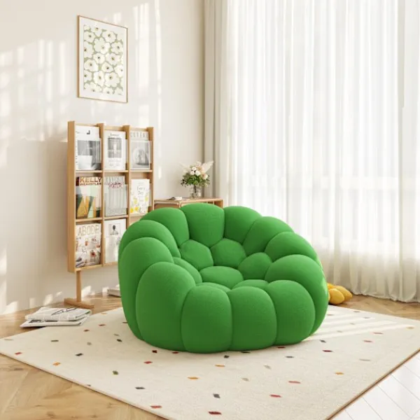 Sittpuffar>Fåtölj Lazy Oversize, Modern grön golvsoffa i 3D Honeycomb Mesh-tyg, ingen montering krävs, för vardagsrum och kontor