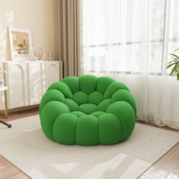 Sittpuffar>Fåtölj Lazy Oversize, Modern grön golvsoffa i 3D Honeycomb Mesh-tyg, ingen montering krävs, för vardagsrum och kontor