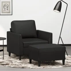vidaXL Fåtöljer>Fåtölj med fotpall svart 60 cm konstläder