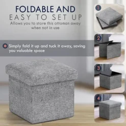 Sittpuffar>Fyrkantig Förvaringspall i Linne för Vardagsrum Sovrum Kontor Studentrum - 30 x 30 x 30 cm, Grå