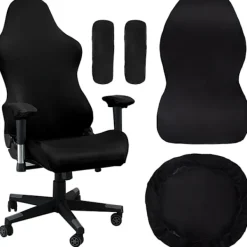 Stolar>Gamingstolskydd, med armstöd svart stretchigt stolsöverdrag tvättbart, för gamingstol kontorsstol snurrstol