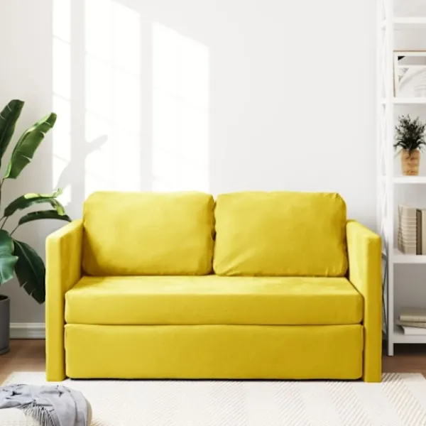 vidaXL Soffor>Golvbäddsoffa 2-i-1 mörkgul 122x204x55 cm sammet