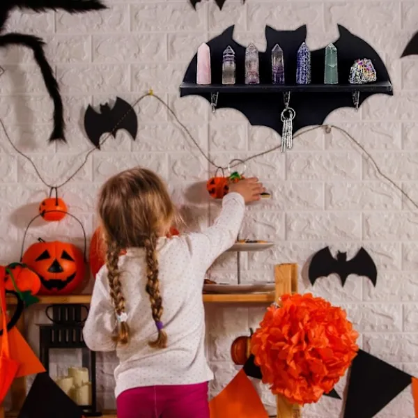 Hyllor>Halloween Svart Fladdermus Kristallhylla med 3 Krokar Multifunktionell Gotisk Spöklik Kraftig Träförvaringshylla Vägg Flytande Hylla Hållare Heminredning | Fyndiq