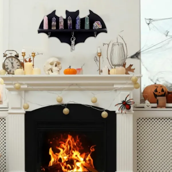 Hyllor>Halloween Svart Fladdermus Kristallhylla med 3 Krokar Multifunktionell Gotisk Spöklik Kraftig Träförvaringshylla Vägg Flytande Hylla Hållare Heminredning | Fyndiq