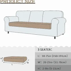 Soffor>Högkvalitativt Stretch Sofföverdrag, Dynöverdrag, Tvättbart Soffsäte (3-sits, Khaki)