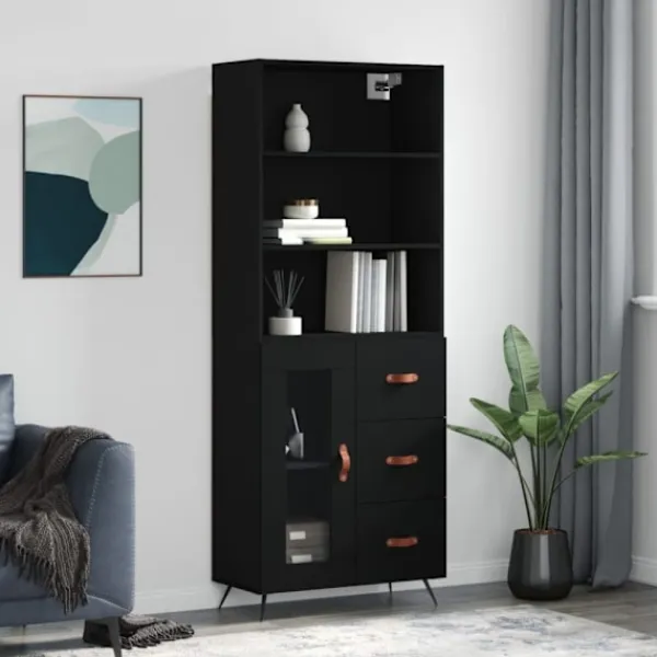 vidaXL Skåp>Högskåp svart 69,5x34x180 cm konstruerat trä