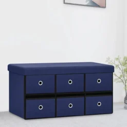 vidaXL Kistor & Koffertar>Hopfällbar förvaringsbänk blå 76x38x38 cm konstlinne