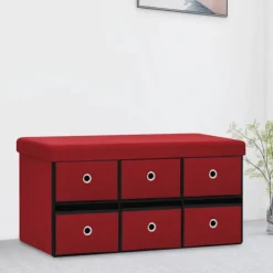 vidaXL Kistor & Koffertar>Hopfällbar förvaringsbänk vinröd 76x38x38 cm konstlinne