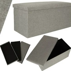 Sittpuffar>Hopfällbar puff med förvaringsfack grå stor 76x38x38cm