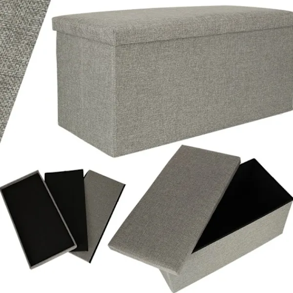 Sittpuffar>Hopfällbar puff med förvaringsfack grå stor 76x38x38cm