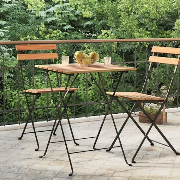 vidaXL Balkongmöbler>Hopfällbart cafébord 55x54x71 cm massiv teak och stål