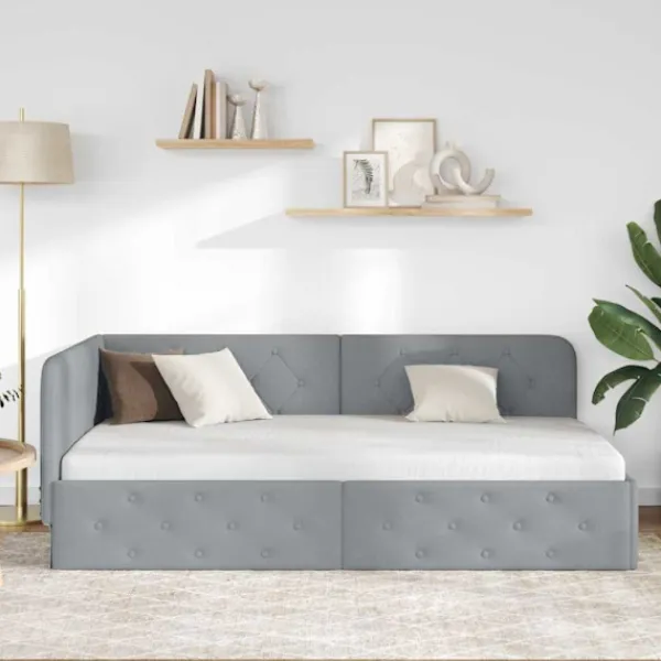 vidaXL Sängar>Hörn Sängram med huvudgavel Ljusgrå 90 x 190 cm tyg