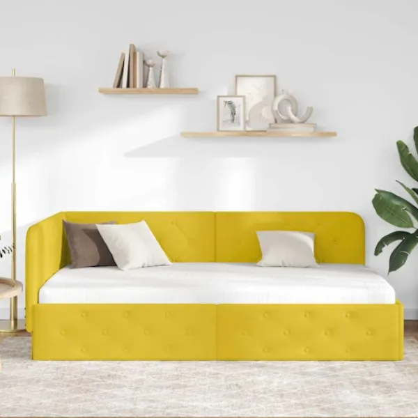 vidaXL Sängar>Hörn Sängram med huvudgavel Gul 90 x 190 cm Sammet