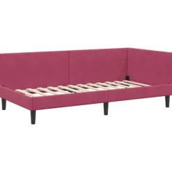 vidaXL Soffor>Hörn Sängram Vinröd 90 cm x 190 cm SammetochPlywood