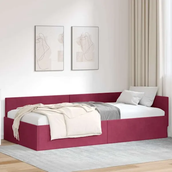 vidaXL Sängar>Hörn Sängram Vinröd 90 cm x 200 cm SammetochPlywood
