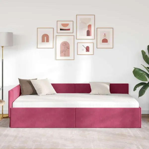 vidaXL Sängar>Hörn Sängram Vinröd 90 cm x 200 cm SammetochPlywood