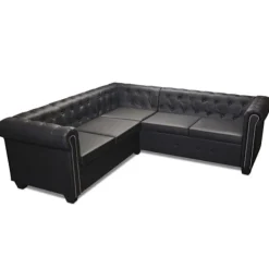 vidaXL Soffor>Hörnsoffa 5-sitsig Chesterfield konstläder svart