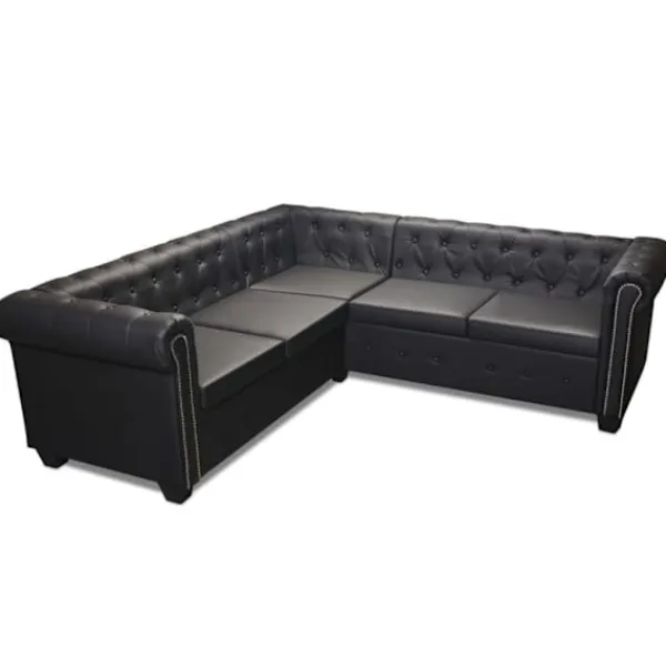 vidaXL Soffor>Hörnsoffa 5-sitsig Chesterfield konstläder svart