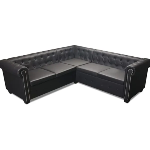 vidaXL Soffor>Hörnsoffa 5-sitsig Chesterfield konstläder svart