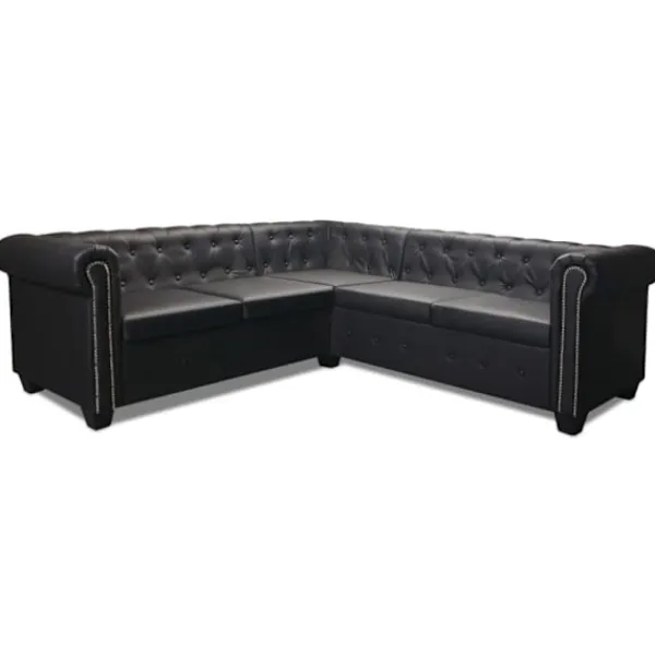 vidaXL Soffor>Hörnsoffa 5-sitsig Chesterfield konstläder svart