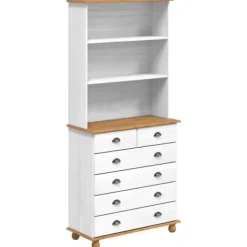 vidaXL Byråer>Hutch med låda ASKIM Vit 91 x 40 x 200,5 cm Massiv furu