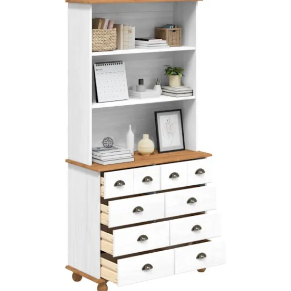 vidaXL Byråer>Hutch med låda ASKIM Vit 91 x 40 x 184 cm Massiv furu