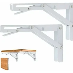 Hyllor>Hyllkonsol Set om 2 250mm Hyllkonsoler, Fällbar Hyllkonsol, Rostfritt Stål Väggmonterad Fällbar Konsol, 50KG/110lbs Lastkapacitet Vit