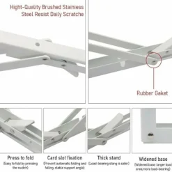 Hyllor>Hyllkonsol Set om 2 250mm Hyllkonsoler, Fällbar Hyllkonsol, Rostfritt Stål Väggmonterad Fällbar Konsol, 50KG/110lbs Lastkapacitet Vit