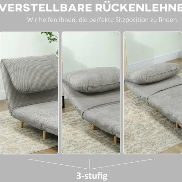 Northio Soffor>2-i-1 bäddsoffa, stolsäng, justerbar hopfällbar madrass, gästsäng i manchesterlook, för sovrum, vardagsrum, grå 82 x 89 x 83 cm