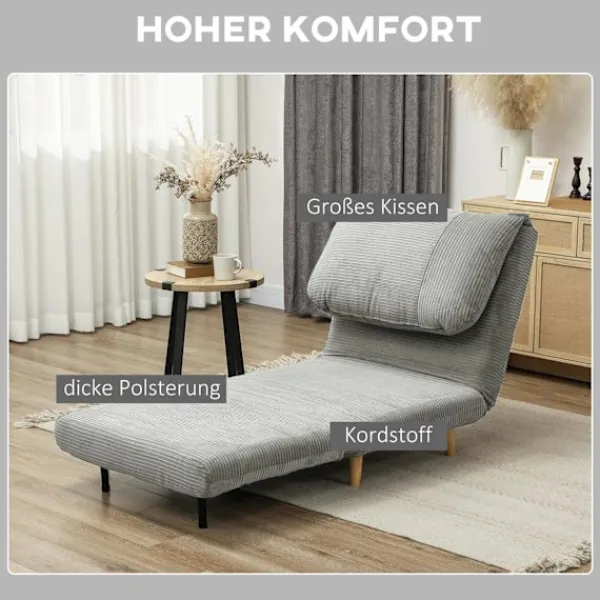 Northio Soffor>2-i-1 bäddsoffa, stolsäng, justerbar hopfällbar madrass, gästsäng i manchesterlook, för sovrum, vardagsrum, grå 82 x 89 x 83 cm