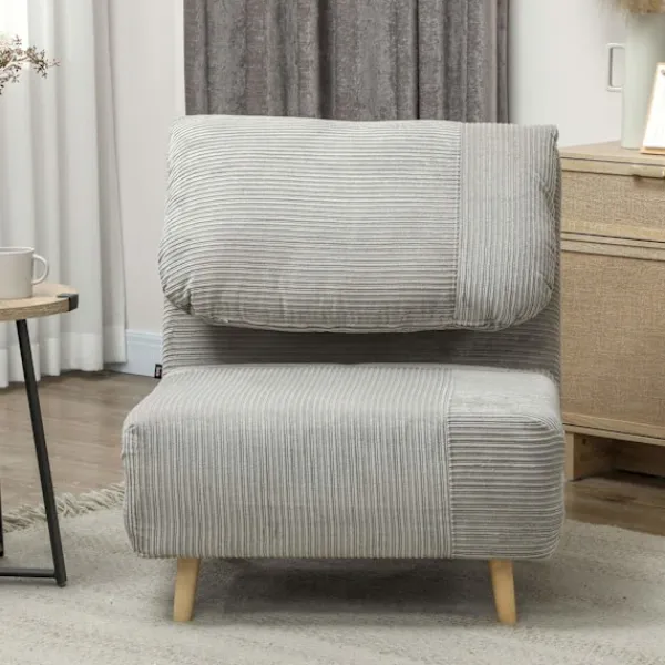 Northio Soffor>2-i-1 bäddsoffa, stolsäng, justerbar hopfällbar madrass, gästsäng i manchesterlook, för sovrum, vardagsrum, grå 82 x 89 x 83 cm