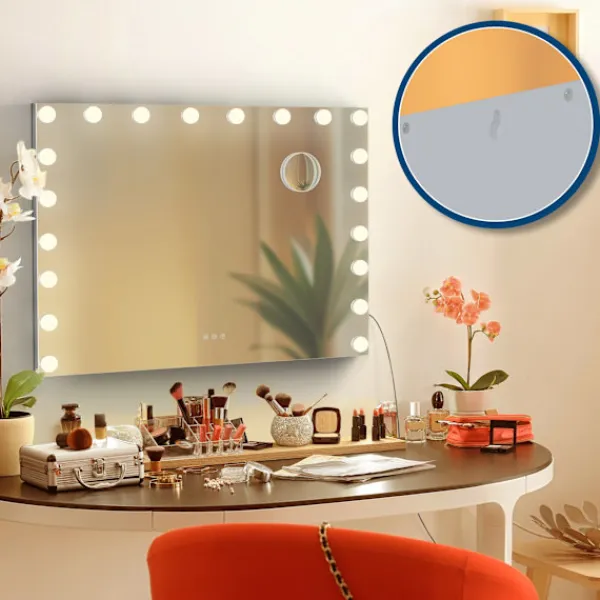BellaFurn Sminkbord>Illuminated Wall Mirror - Make -Up Mirror - Dimble LEDS & USB -anslutning | Färg: Vit | Innehåll: Med Bluetooth