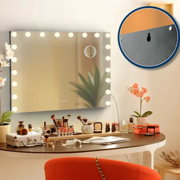BellaFurn Sminkbord>Illuminated Wall Mirror - Make -Up Mirror - Dimble LEDS & USB -anslutning | Färg: Svart | Innehåll: Med Bluetooth