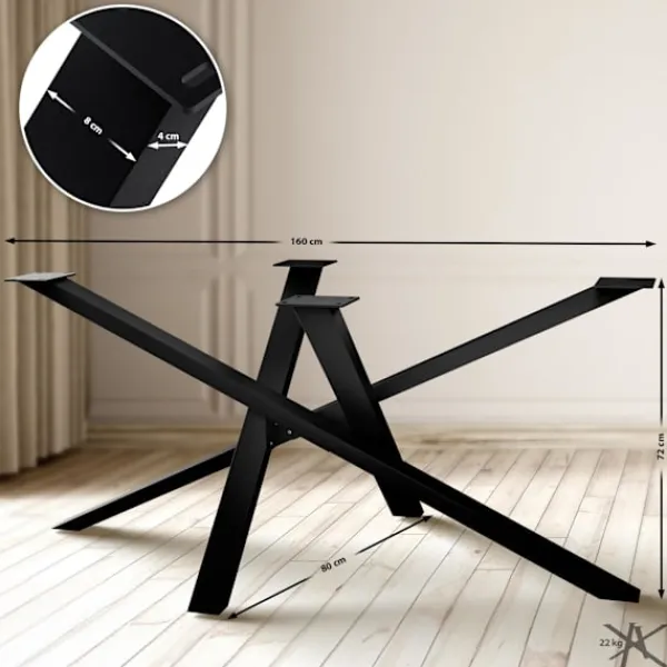 BellaFurn Kontorsmöbler>Industriella bordsben - Upprätter - Högt pulverbelagt stål, inklusive golvtoppar Färg: Svart | Storlek: 160x80x72 cm