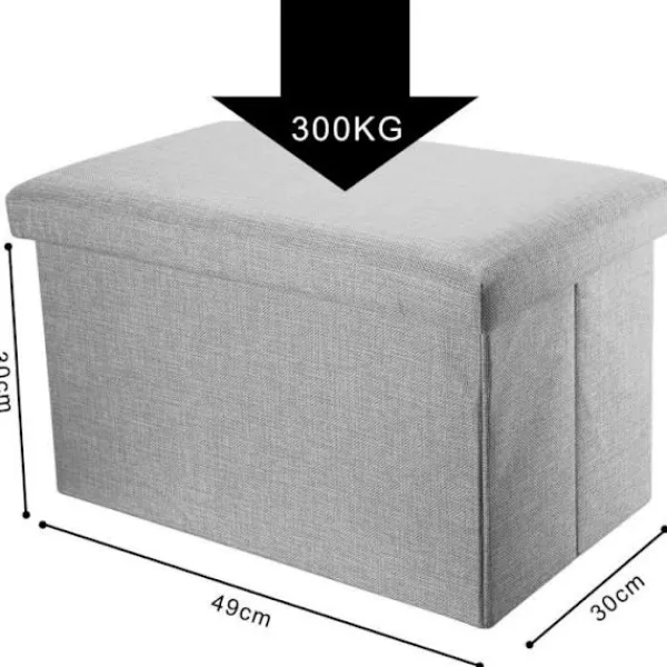 INTIRILIFE Sittpuffar>hopfällbar ottoman 49x30x30 cm i ALASKA GRÅ – Dekorativt linnelook Tyg Förvaringslåda Pall Bröstsits