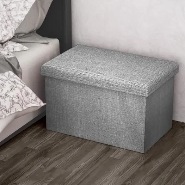 INTIRILIFE Sittpuffar>hopfällbar ottoman 49x30x30 cm i ALASKA GRÅ – Dekorativt linnelook Tyg Förvaringslåda Pall Bröstsits