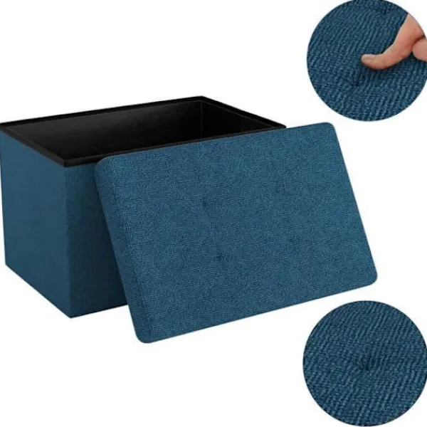INTIRILIFE Sittpuffar>hopfällbar sittpuff 49x30x30 cm i OCEAN BLUE - Kubsits med förvaringsutrymme och tygöverdrag med ihålig