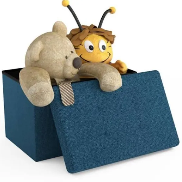 INTIRILIFE Sittpuffar>hopfällbar sittpuff 49x30x30 cm i OCEAN BLUE - Kubsits med förvaringsutrymme och tygöverdrag med ihålig