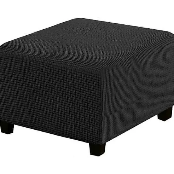 FMYSJ Sittpuffar>Jacquard Stretch Fyrkantig Pallöverdrag Soffpallöverdrag Mjuk Fyrkantig Fotpall Överdrag Tvättbart Avtagbart (Svart, 27-32 tum/68-81 cm) (FMY)