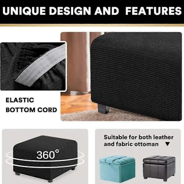 FMYSJ Sittpuffar>Jacquard Stretch Fyrkantig Pallöverdrag Soffpallöverdrag Mjuk Fyrkantig Fotpall Överdrag Tvättbart Avtagbart (Svart, 27-32 tum/68-81 cm) (FMY)