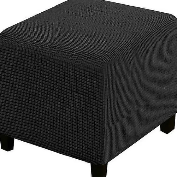 Sittpuffar>Jacquard Stretch Fyrkantig Pallöverdrag Soffpallöverdrag Mjukt Fyrkantigt Fotpallöverdrag Tvättbart Avtagbart (Svart, 27-32 tum/68-81 cm)