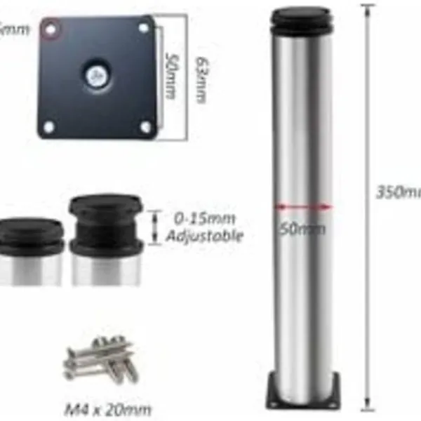 Småbord>Justerbara Ben 350 mm Höjd Tjocka Skåpsben Bordsben Möbelben, Borstat Rostfritt Stål, Justerbar Höjd 0-15 mm