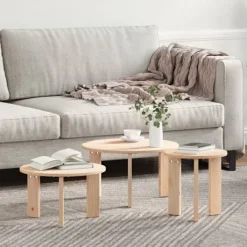 vidaXL Soffbord>Kaffeebord 3 pcs Naturfärg Massiv furu
